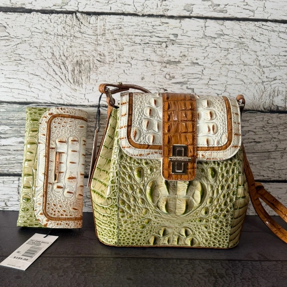 NWT SET ~ Brahmin Fern Williamette Green Margo with Cordelia Wallet - Picture 11 of 16